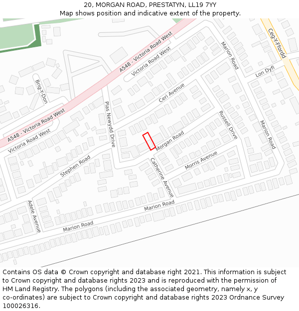 20, MORGAN ROAD, PRESTATYN, LL19 7YY: Location map and indicative extent of plot