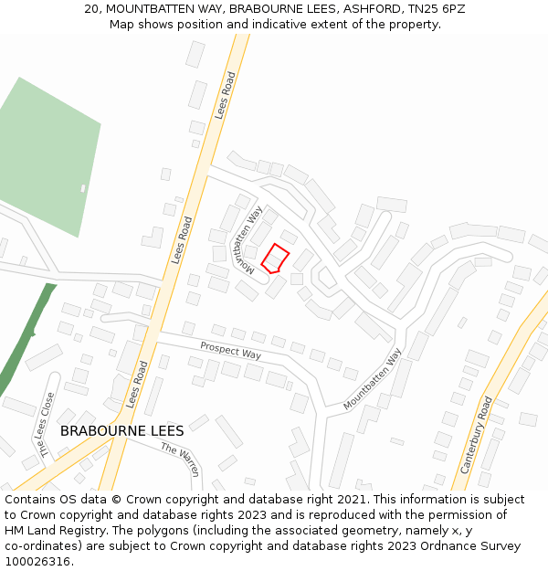 20, MOUNTBATTEN WAY, BRABOURNE LEES, ASHFORD, TN25 6PZ: Location map and indicative extent of plot