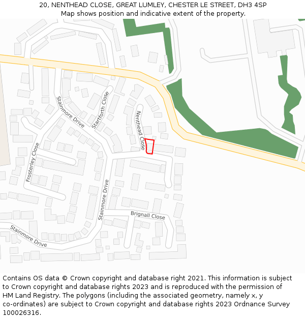 20, NENTHEAD CLOSE, GREAT LUMLEY, CHESTER LE STREET, DH3 4SP: Location map and indicative extent of plot