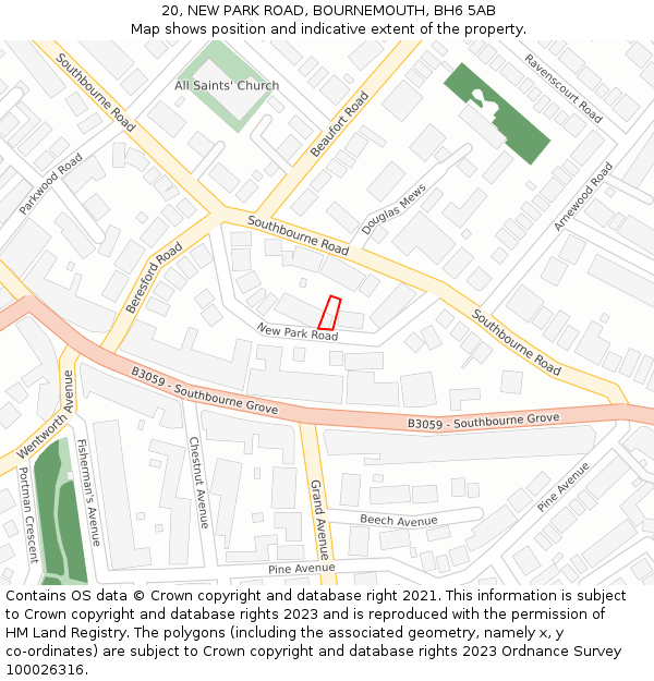 20, NEW PARK ROAD, BOURNEMOUTH, BH6 5AB: Location map and indicative extent of plot