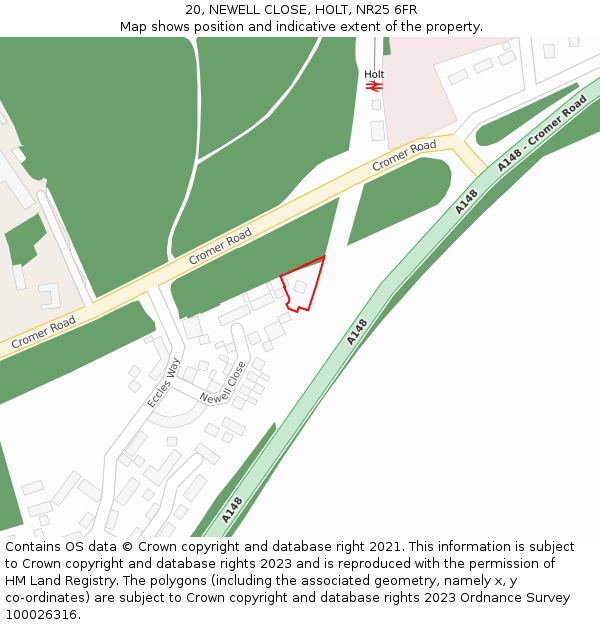 20, NEWELL CLOSE, HOLT, NR25 6FR: Location map and indicative extent of plot