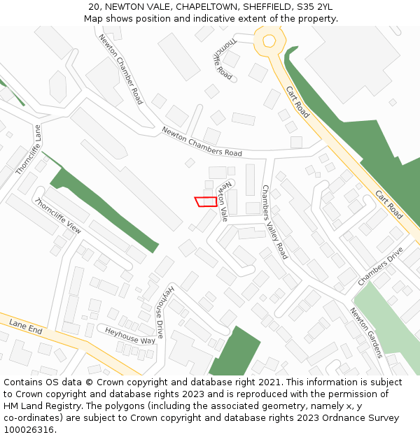 20, NEWTON VALE, CHAPELTOWN, SHEFFIELD, S35 2YL: Location map and indicative extent of plot