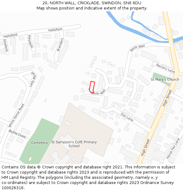 20, NORTH WALL, CRICKLADE, SWINDON, SN6 6DU: Location map and indicative extent of plot