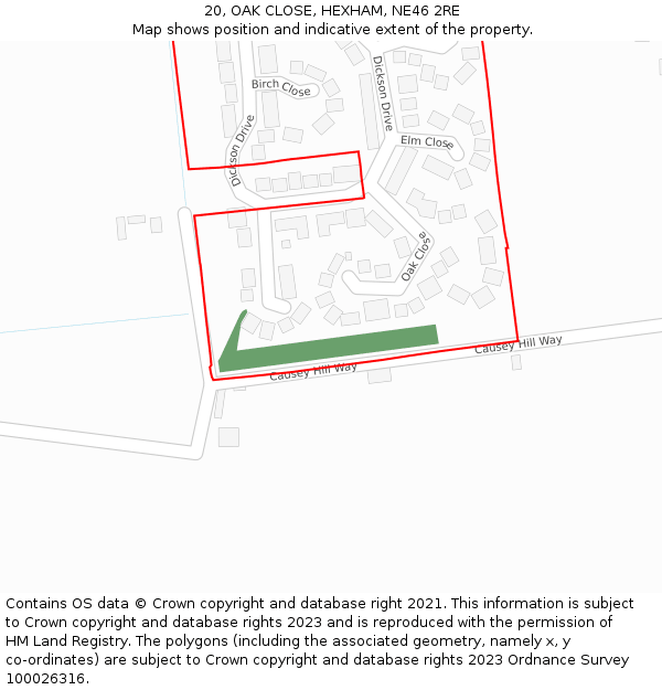 20, OAK CLOSE, HEXHAM, NE46 2RE: Location map and indicative extent of plot