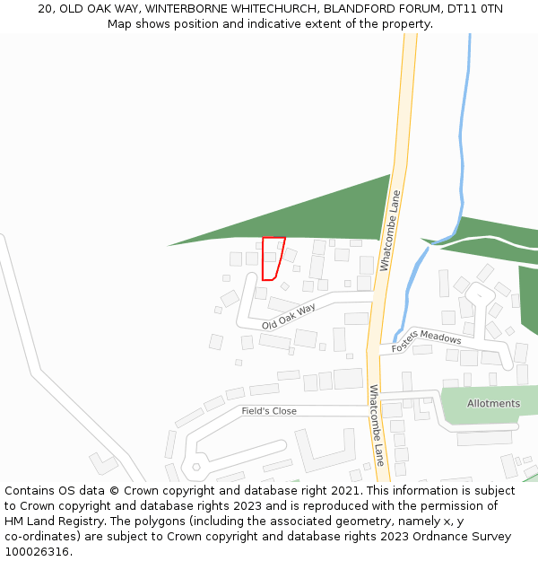 20, OLD OAK WAY, WINTERBORNE WHITECHURCH, BLANDFORD FORUM, DT11 0TN: Location map and indicative extent of plot