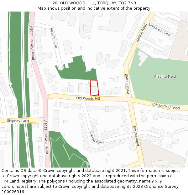 20, OLD WOODS HILL, TORQUAY, TQ2 7NR: Location map and indicative extent of plot