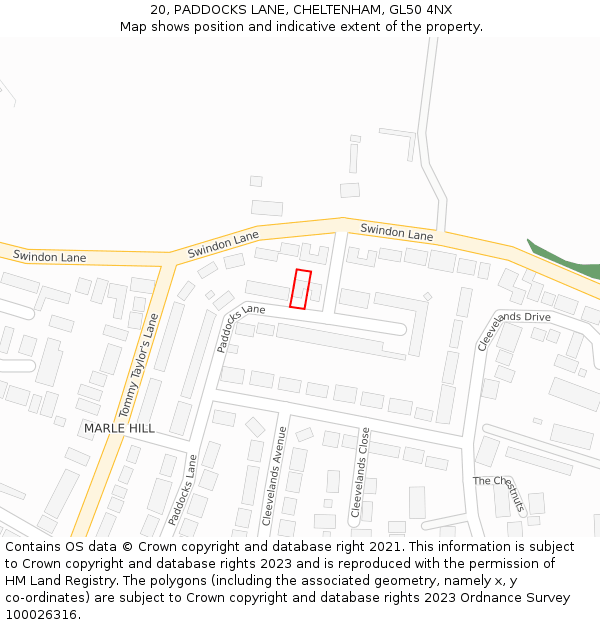 20, PADDOCKS LANE, CHELTENHAM, GL50 4NX: Location map and indicative extent of plot