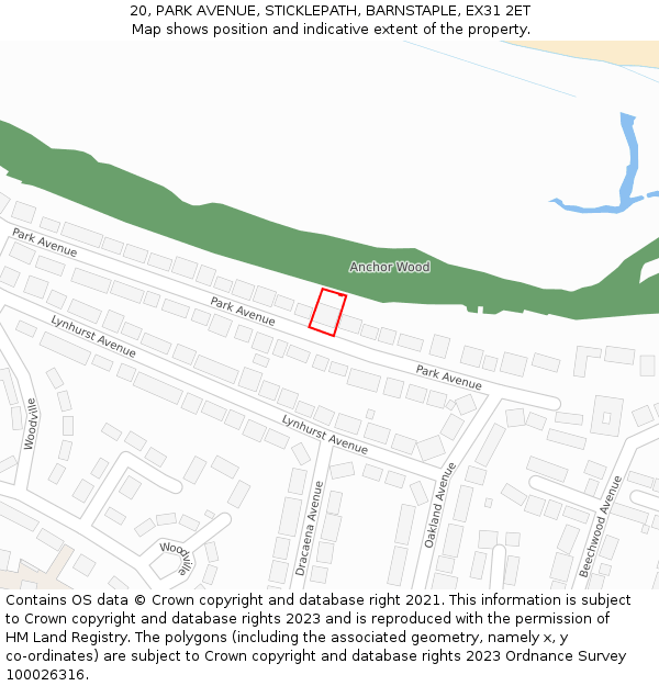 20, PARK AVENUE, STICKLEPATH, BARNSTAPLE, EX31 2ET: Location map and indicative extent of plot