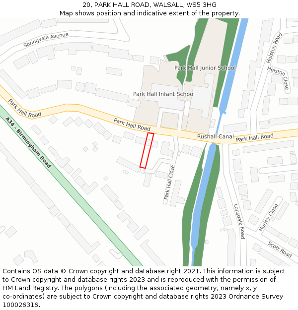 20, PARK HALL ROAD, WALSALL, WS5 3HG: Location map and indicative extent of plot