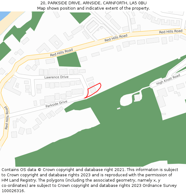 20, PARKSIDE DRIVE, ARNSIDE, CARNFORTH, LA5 0BU: Location map and indicative extent of plot