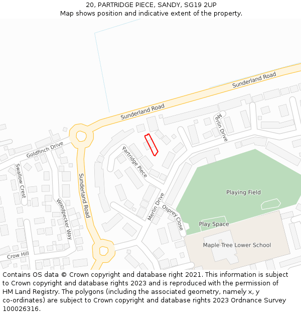 20, PARTRIDGE PIECE, SANDY, SG19 2UP: Location map and indicative extent of plot