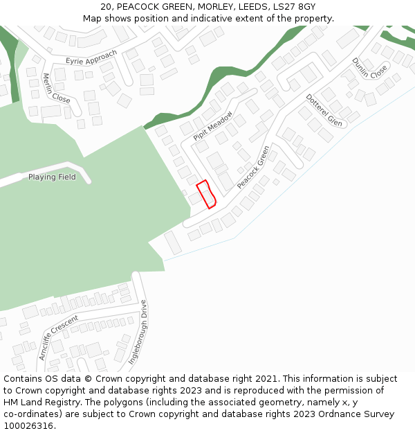 20, PEACOCK GREEN, MORLEY, LEEDS, LS27 8GY: Location map and indicative extent of plot