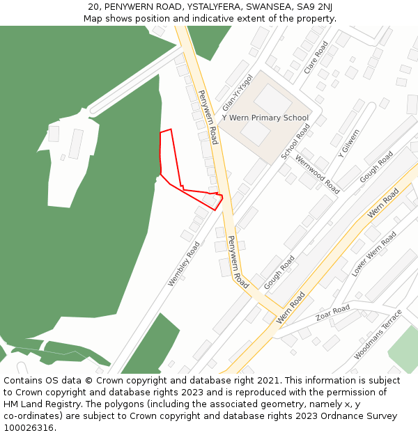 20, PENYWERN ROAD, YSTALYFERA, SWANSEA, SA9 2NJ: Location map and indicative extent of plot