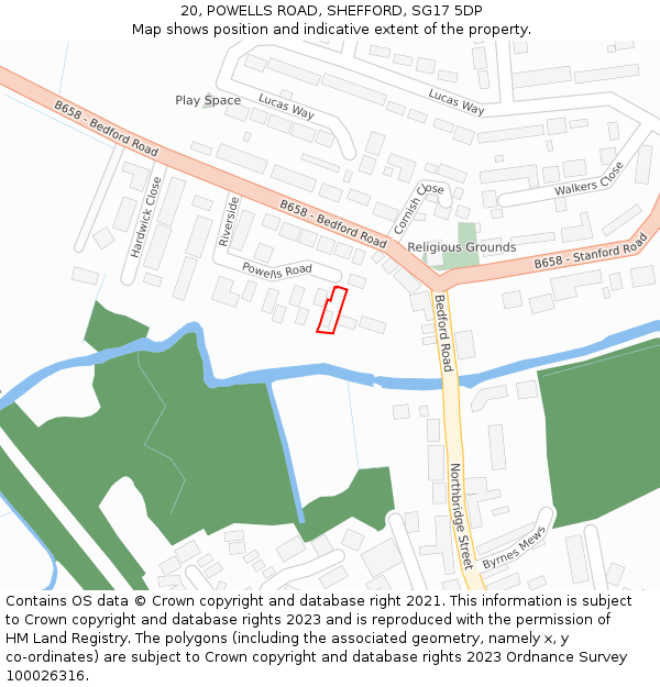 20, POWELLS ROAD, SHEFFORD, SG17 5DP: Location map and indicative extent of plot