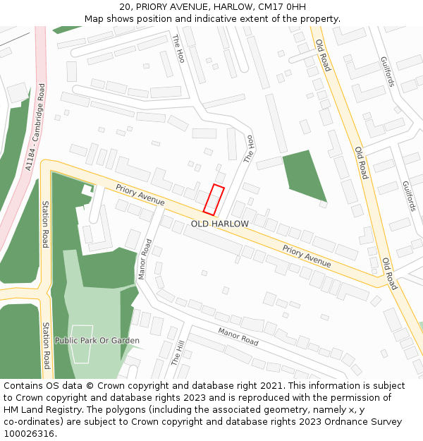 20, PRIORY AVENUE, HARLOW, CM17 0HH: Location map and indicative extent of plot