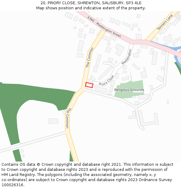 20, PRIORY CLOSE, SHREWTON, SALISBURY, SP3 4LE: Location map and indicative extent of plot