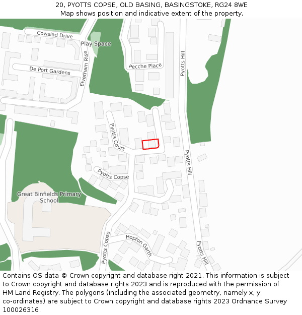 20, PYOTTS COPSE, OLD BASING, BASINGSTOKE, RG24 8WE: Location map and indicative extent of plot