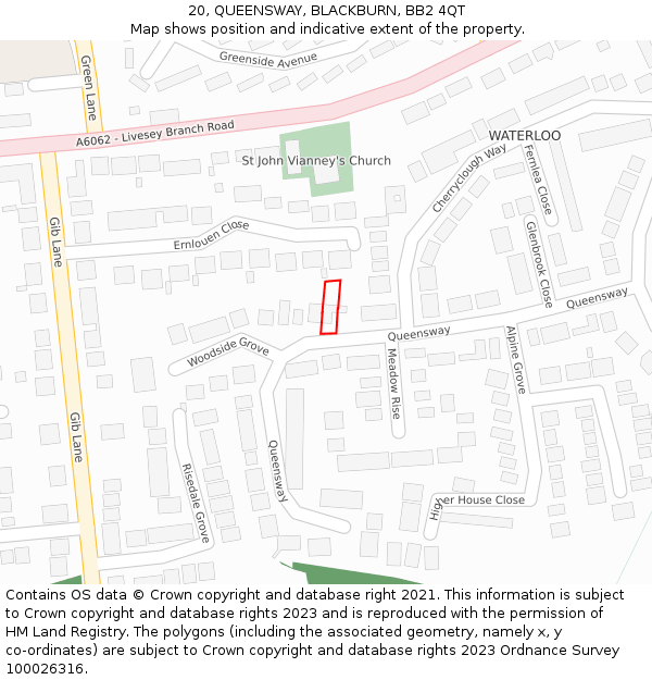 20, QUEENSWAY, BLACKBURN, BB2 4QT: Location map and indicative extent of plot