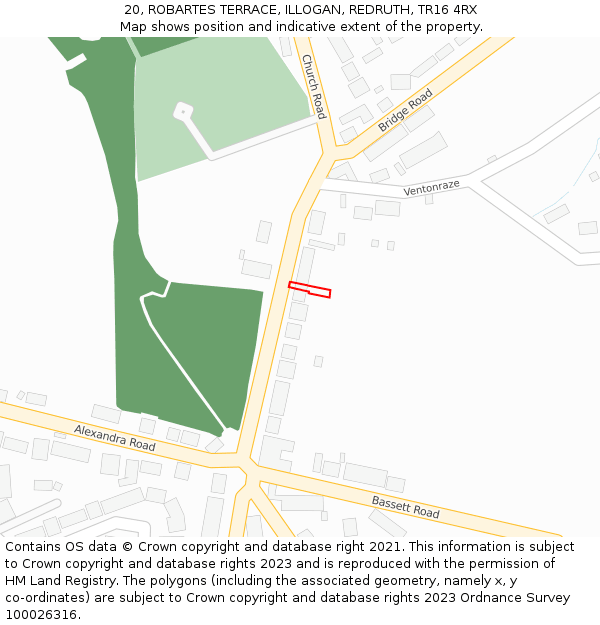 20, ROBARTES TERRACE, ILLOGAN, REDRUTH, TR16 4RX: Location map and indicative extent of plot