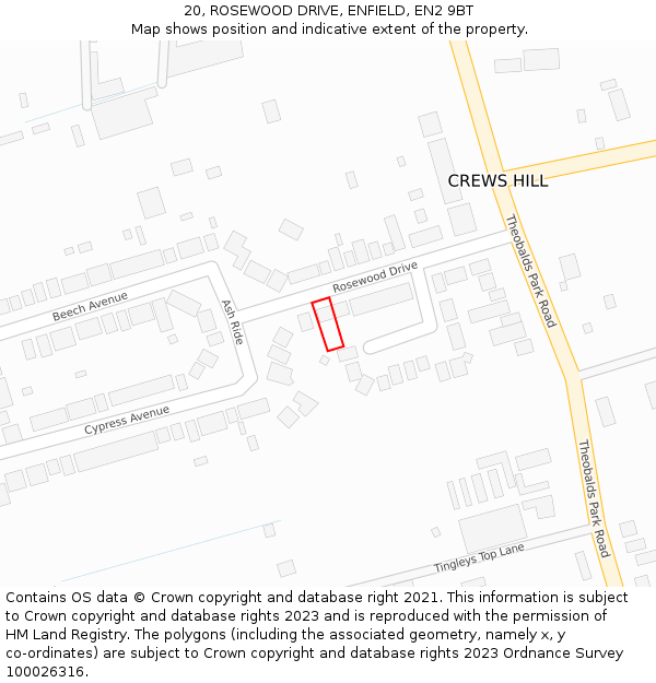 20, ROSEWOOD DRIVE, ENFIELD, EN2 9BT: Location map and indicative extent of plot