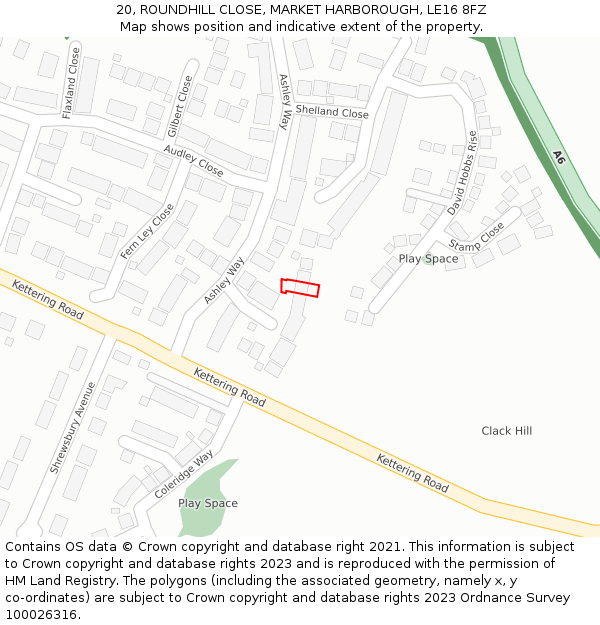 20, ROUNDHILL CLOSE, MARKET HARBOROUGH, LE16 8FZ: Location map and indicative extent of plot