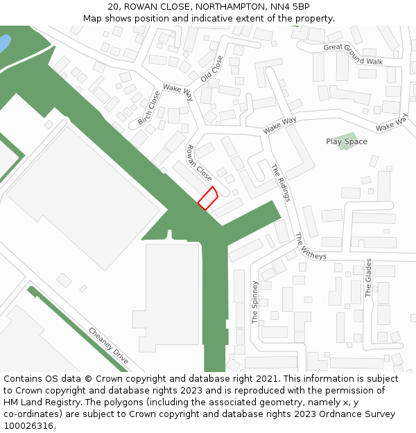 20, ROWAN CLOSE, NORTHAMPTON, NN4 5BP: Location map and indicative extent of plot