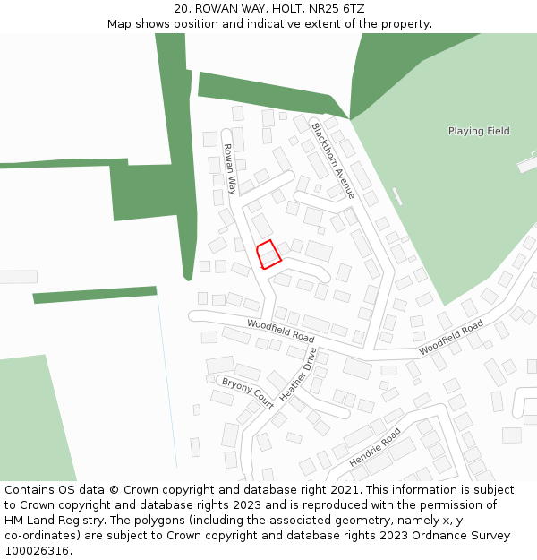 20, ROWAN WAY, HOLT, NR25 6TZ: Location map and indicative extent of plot