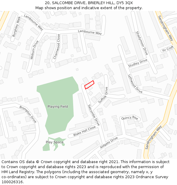 20, SALCOMBE DRIVE, BRIERLEY HILL, DY5 3QX: Location map and indicative extent of plot