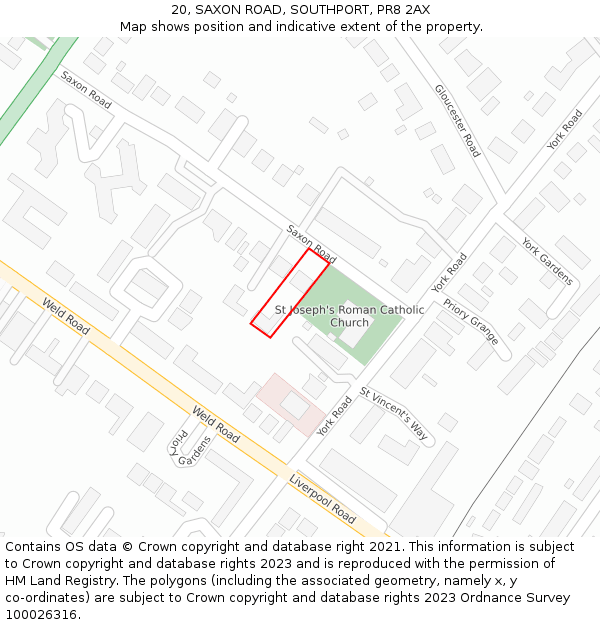 20, SAXON ROAD, SOUTHPORT, PR8 2AX: Location map and indicative extent of plot