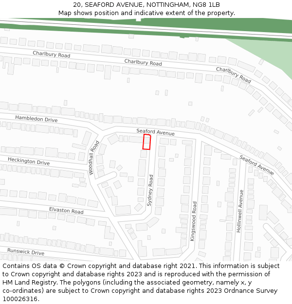 20, SEAFORD AVENUE, NOTTINGHAM, NG8 1LB: Location map and indicative extent of plot