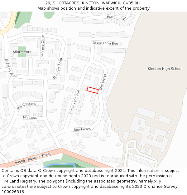 20, SHORTACRES, KINETON, WARWICK, CV35 0LH: Location map and indicative extent of plot