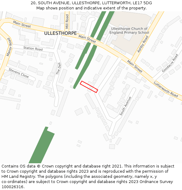 20, SOUTH AVENUE, ULLESTHORPE, LUTTERWORTH, LE17 5DG: Location map and indicative extent of plot