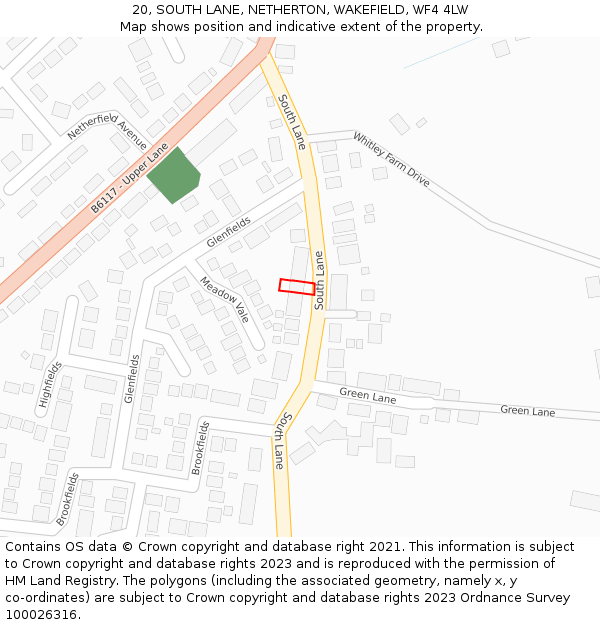 20, SOUTH LANE, NETHERTON, WAKEFIELD, WF4 4LW: Location map and indicative extent of plot