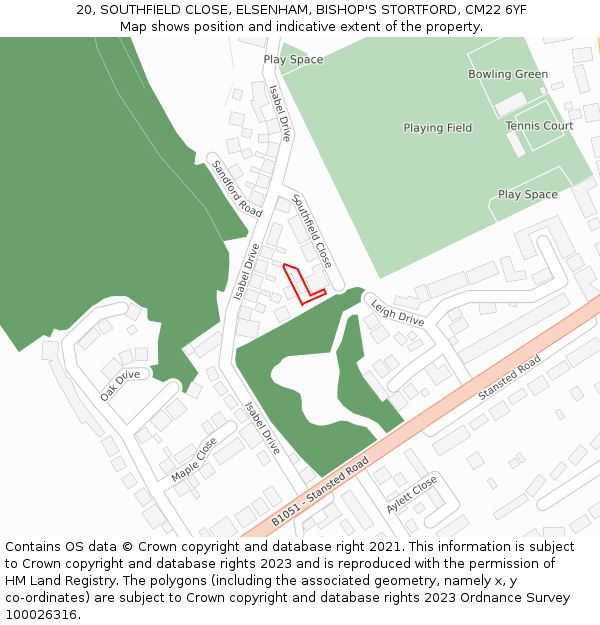 20, SOUTHFIELD CLOSE, ELSENHAM, BISHOP'S STORTFORD, CM22 6YF: Location map and indicative extent of plot