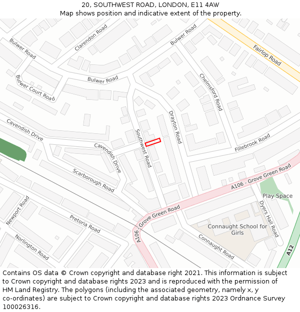 20, SOUTHWEST ROAD, LONDON, E11 4AW: Location map and indicative extent of plot