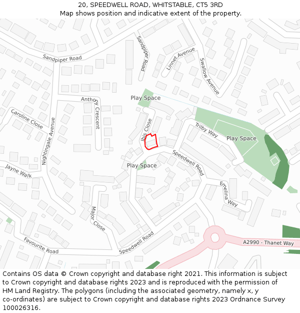 20, SPEEDWELL ROAD, WHITSTABLE, CT5 3RD: Location map and indicative extent of plot