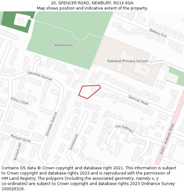 20, SPENCER ROAD, NEWBURY, RG14 6QA: Location map and indicative extent of plot