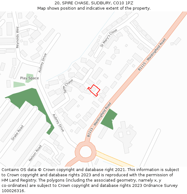 20, SPIRE CHASE, SUDBURY, CO10 1PZ: Location map and indicative extent of plot