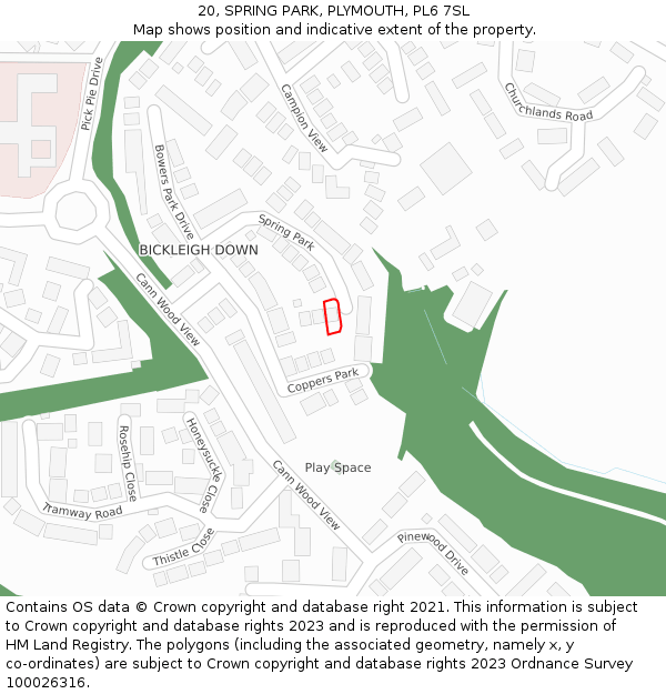 20, SPRING PARK, PLYMOUTH, PL6 7SL: Location map and indicative extent of plot