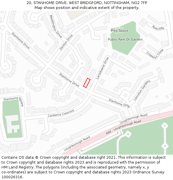 20, STANHOME DRIVE, WEST BRIDGFORD, NOTTINGHAM, NG2 7FP: Location map and indicative extent of plot