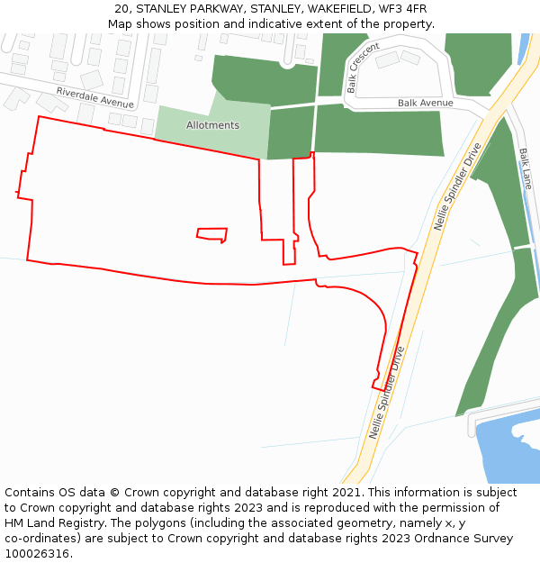 20, STANLEY PARKWAY, STANLEY, WAKEFIELD, WF3 4FR: Location map and indicative extent of plot