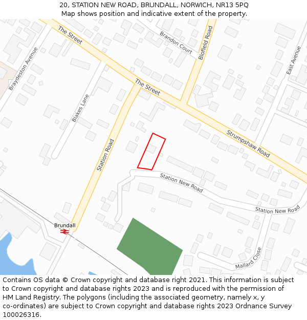 20, STATION NEW ROAD, BRUNDALL, NORWICH, NR13 5PQ: Location map and indicative extent of plot