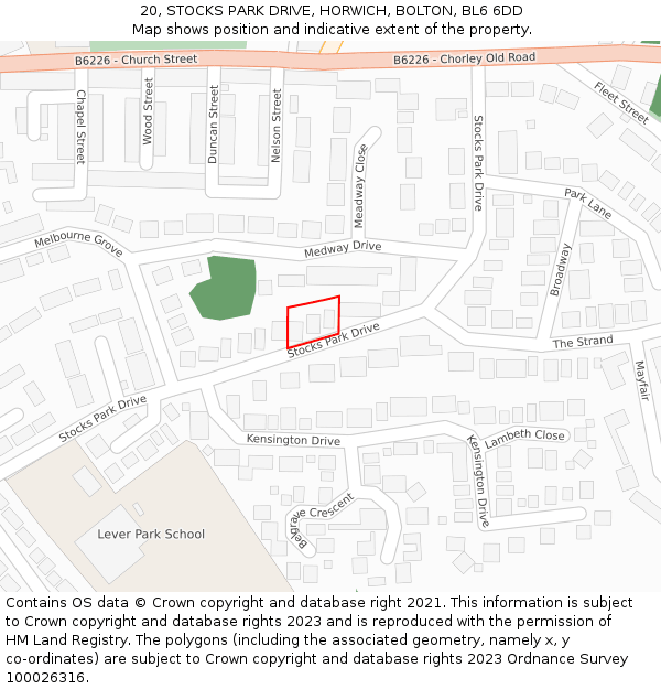 20, STOCKS PARK DRIVE, HORWICH, BOLTON, BL6 6DD: Location map and indicative extent of plot