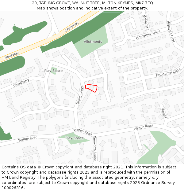 20, TATLING GROVE, WALNUT TREE, MILTON KEYNES, MK7 7EQ: Location map and indicative extent of plot