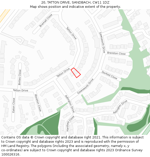 20, TATTON DRIVE, SANDBACH, CW11 1DZ: Location map and indicative extent of plot