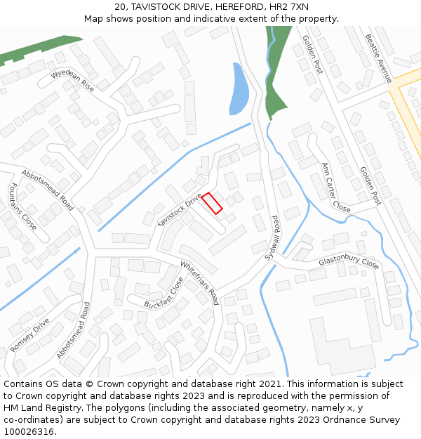 20, TAVISTOCK DRIVE, HEREFORD, HR2 7XN: Location map and indicative extent of plot