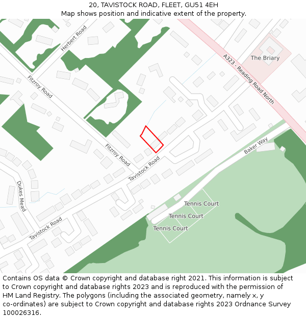 20, TAVISTOCK ROAD, FLEET, GU51 4EH: Location map and indicative extent of plot