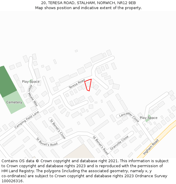 20, TERESA ROAD, STALHAM, NORWICH, NR12 9EB: Location map and indicative extent of plot