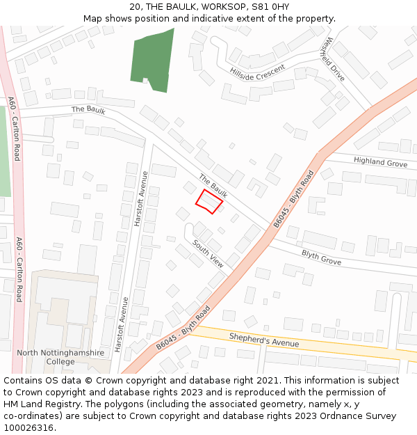 20, THE BAULK, WORKSOP, S81 0HY: Location map and indicative extent of plot