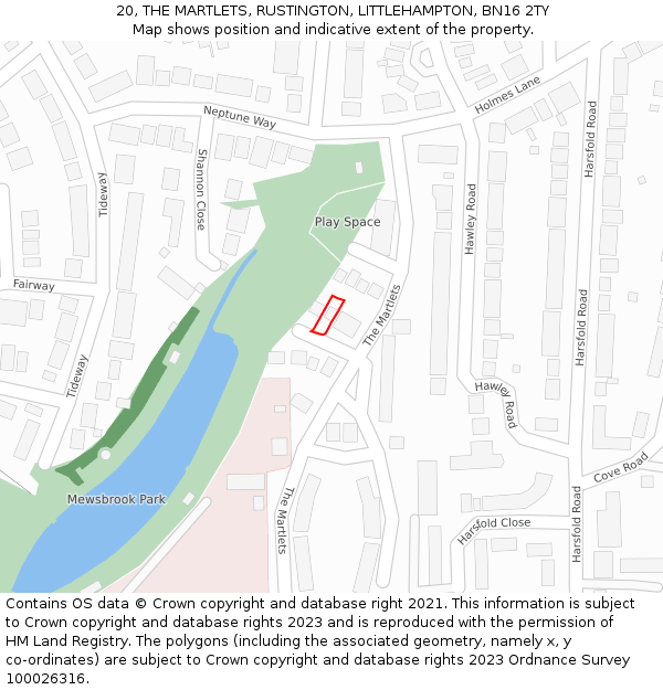 20, THE MARTLETS, RUSTINGTON, LITTLEHAMPTON, BN16 2TY: Location map and indicative extent of plot